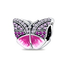 Pink Butterfly Charm - Sterling Silver Charm For Bracelet