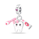 Toothbrush Charm - Sterling Silver & Pink Enamel Toothbrush Charm